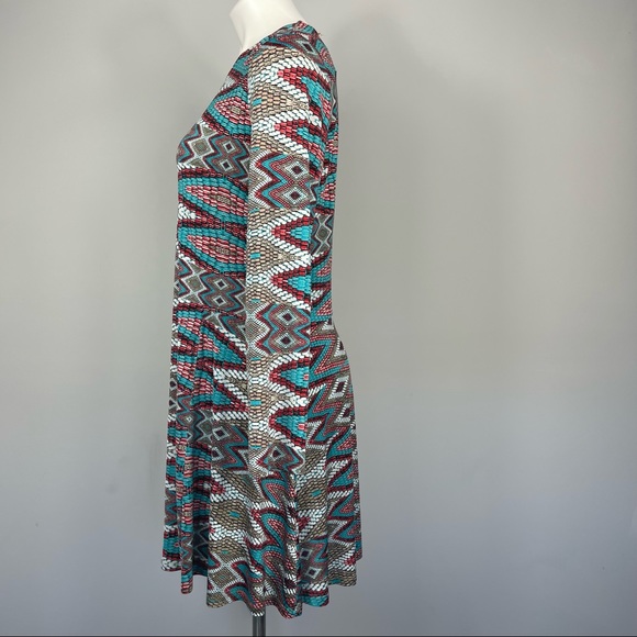 MISA Los Angeles Prism Print Slinky Swing Dress Long Sleeve Mosaic Southwestern - Picture 6 of 16